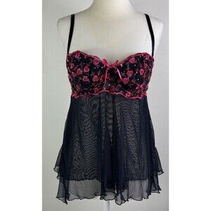 Victorias Secret Babydoll Nighty Tank Top Fairy Grunge Lace Mesh Coquette 34C